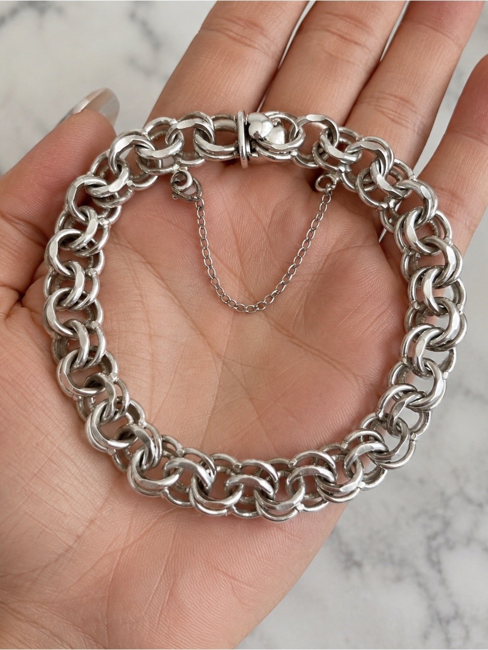 Vintage Elco Sterling Silver Triple Link Bracelet 7.5” 23g